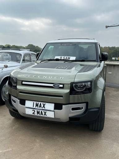 UK Number Plate 1 MAX on a 2021 Green Land Rover Defender First Ed D Mhev Auto
