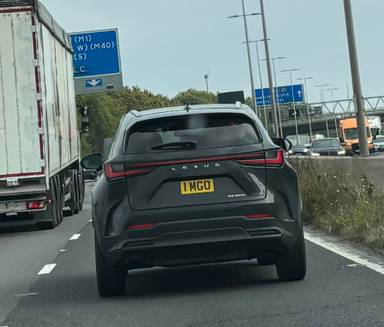 UK Number Plate 1 MGO on a 2023 Black Lexus Nx 350h Takumi Cvt