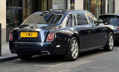 UK Number Plate 1 MJ on a 2018 Black Rolls Royce Phantom