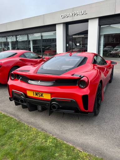 UK Number Plate 1 MSK on a 2020 RED Ferrari 488 Pista S-A