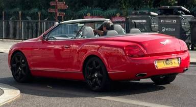 UK Number Plate 1 MXB on a 2007 RED Bentley Continental