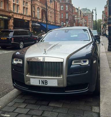 UK Number Plate 1 NB on a 2016 Grey Rolls Royce Ghost