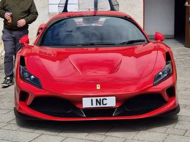 UK Number Plate 1 NC on a 2021 RED Ferrari F8 Tributo S-A