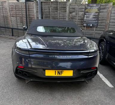 UK Number Plate 1 NF on a 2019 Blue Aston Martin DBS