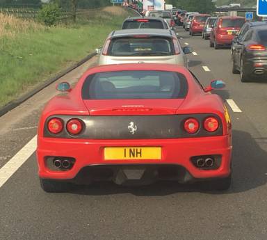 UK Number Plate 1 NH on a 2001 RED Ferrari 360