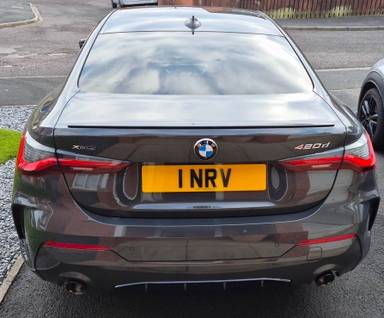 UK Number Plate 1 NRV on a 2022 Grey BMW 420d Xdrve Msprt Pro Ed Mhev A