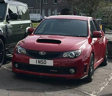 UK Number Plate 1 NSO on a 2011 RED Subaru Impreza