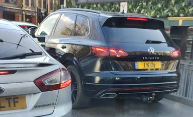UK Number Plate 1 NVN on a 2021 Black Volkswagen Touareg V6 Black Edition Tdi A