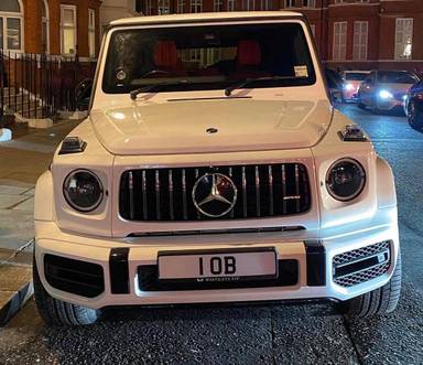 UK Number Plate 1 OB on a 2018 White Mercedes-Benz G-Class