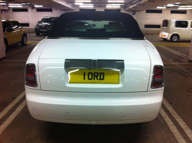 UK Number Plate 1 ORD on a 2009 Cream Rolls Royce Phantom