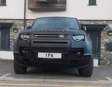UK Number Plate 1 PA on a 2025 Black Land Rover Defender Xdynamic Hse D Mhev A