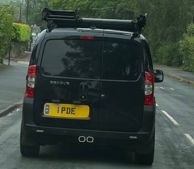 UK Number Plate 1 PDE on a 2021 Black Fiat Fiorino 16v Sportivo M-Jet Ii