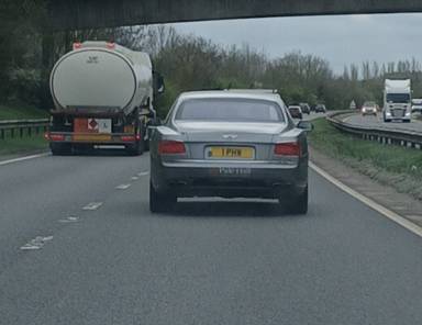 UK Number Plate 1 PHW on a 2015 Grey Bentley Flying Spur