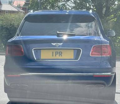 UK Number Plate 1 PR on a 2017 Blue Bentley Bentayga