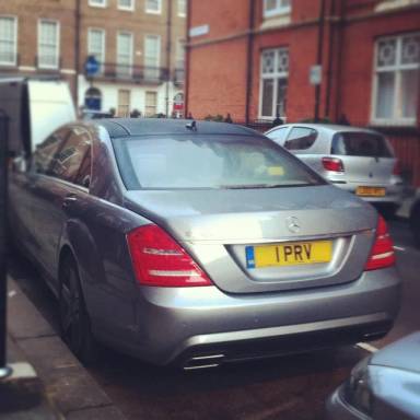 UK Number Plate 1 PRV on a 2010 Silver Mercedes S-Class