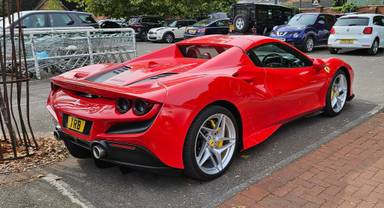 UK Number Plate 1 RB on a 2022 RED Ferrari F8 Spider S-A