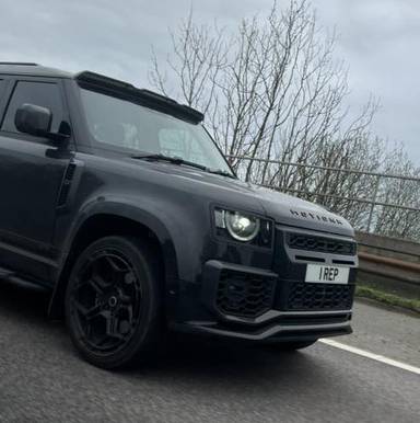 UK Number Plate 1 REP on a 2024 Black Land Rover Defender V8 Auto
