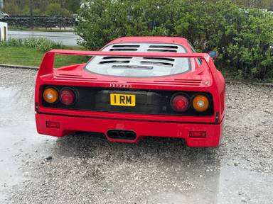 UK Number Plate 1 RM on a 1991 RED Ferrari F40