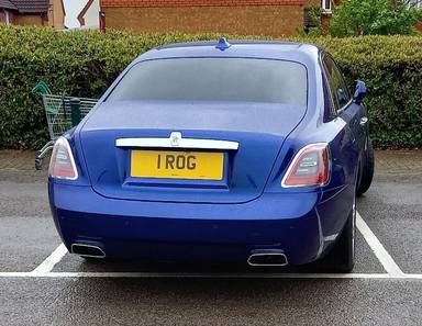 UK Number Plate 1 ROG on a 2020 Blue Rolls Royce Ghost V12 4x4 Auto