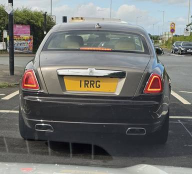 UK Number Plate 1 RRG on a 2015 Brown Rolls Royce Ghost