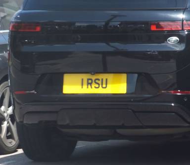 UK Number Plate 1 RSU on a 2023 Black Land Rover R-Rover Sport Frst Ed D Mhev A