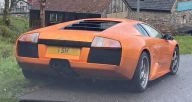 UK Number Plate 1 SH on a 2003 Orange Lamborghini Murcielago