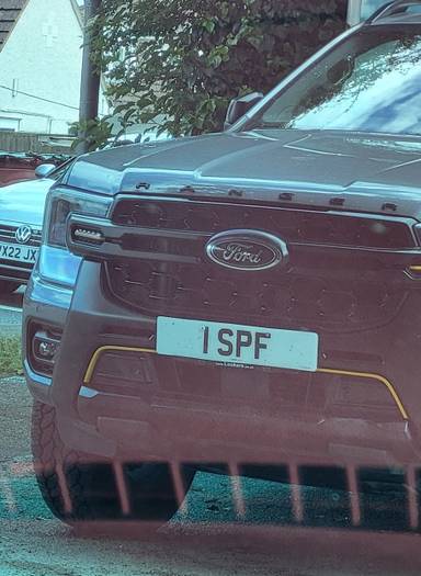 UK Number Plate 1 SPF on a 2025 Grey Ford Ranger Wildtrak X Eblue 4x4 A