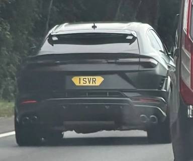 UK Number Plate 1 SVR on a 2023 Black Lamborghini Urus V8 Auto