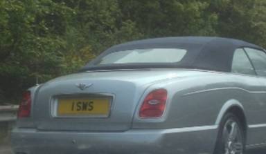 UK Number Plate 1 SWS on a 2010 Silver Bentley Azure