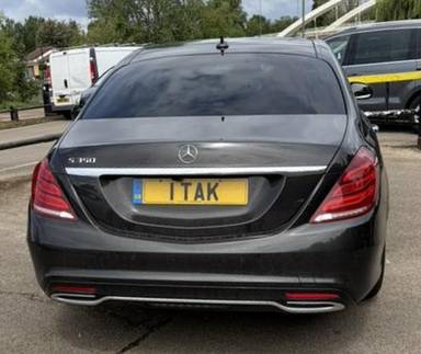UK Number Plate 1 TAK on a 2015 Brown Mercedes-Benz S-Class