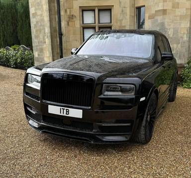 UK Number Plate 1 TB on a 2023 Black Rolls Royce Cullinan V12 Auto