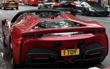 UK Number Plate 1 TDY on a 2024 RED Ferrari Sf90 Spider S-A