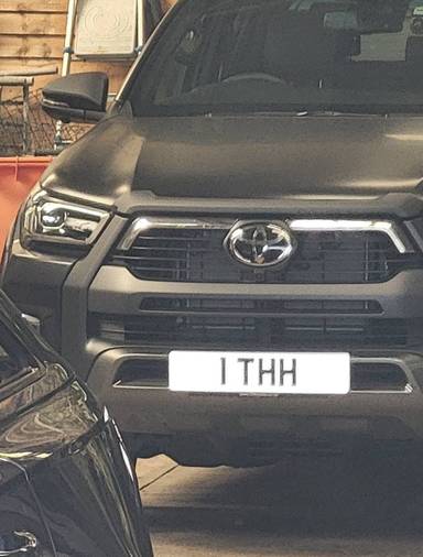 UK Number Plate 1 THH on a 2025 Black Toyota Hilux Invincible X Mhev 4wd A