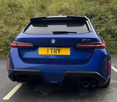 UK Number Plate 1 TRY on a 2026 Blue BMW 840i M Sport Auto