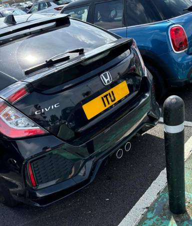 UK Number Plate 1 TU on a 2019 Black Honda Civic