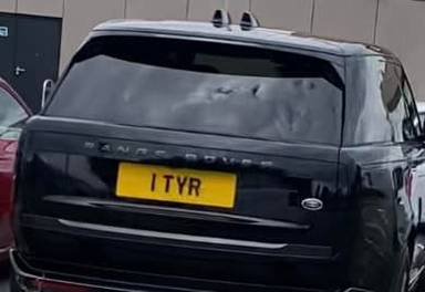 UK Number Plate 1 TYR on a 2023 Black Land Rover Range Rover Se Phev Auto