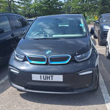 UK Number Plate 1 UHT on a 2019 Black BMW I3