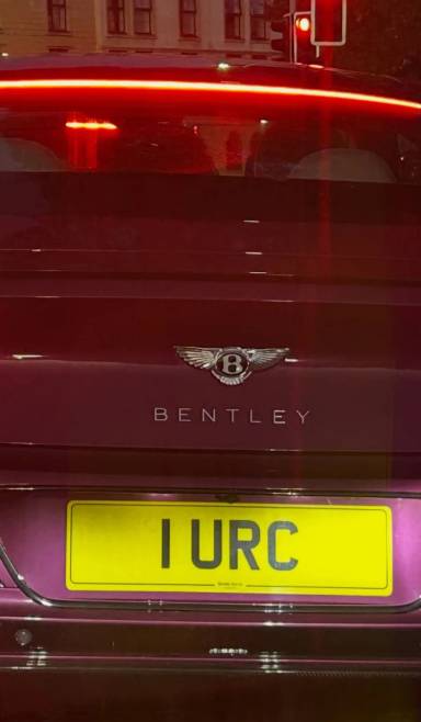 UK Number Plate 1 URC on a 2023 Purple Bentley Continental Gt Speed Auto