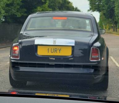 UK Number Plate 1 URY on a 2004 Blue Rolls Royce Phantom