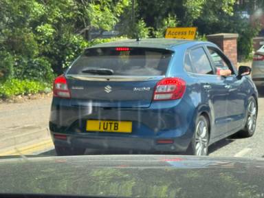 UK Number Plate 1 UTB on a 2016 Blue Suzuki Baleno