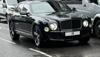 UK Number Plate 1 V on a 2015 Black Bentley Mulsanne