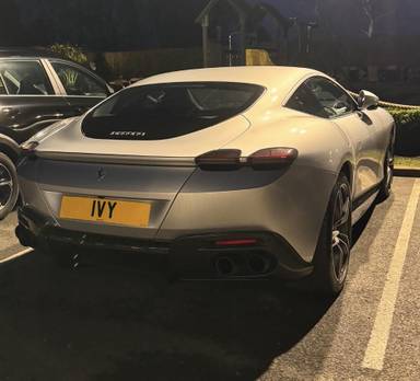 UK Number Plate 1 VY on a 2021 Silver Ferrari Roma S-A