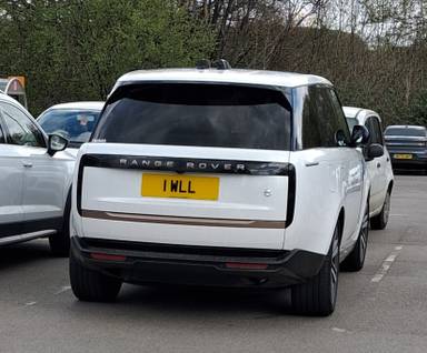 UK Number Plate 1 WLL on a 2023 White Land Rover Range Rover Sv Phev Auto