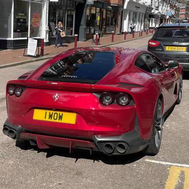 UK Number Plate 1 WOW on a 2019 RED Ferrari 812 Superfast S-A