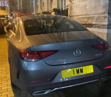 UK Number Plate 1 WW on a 2019 Grey Mercedes-Benz CLS