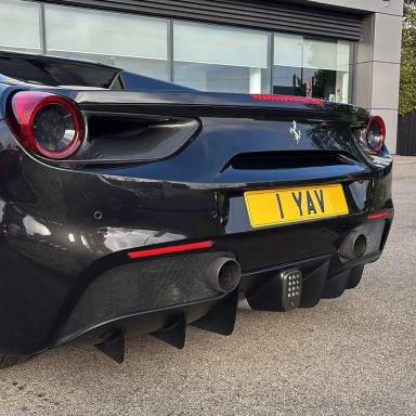 UK Number Plate 1 YAV on a 2017 Black Ferrari 488