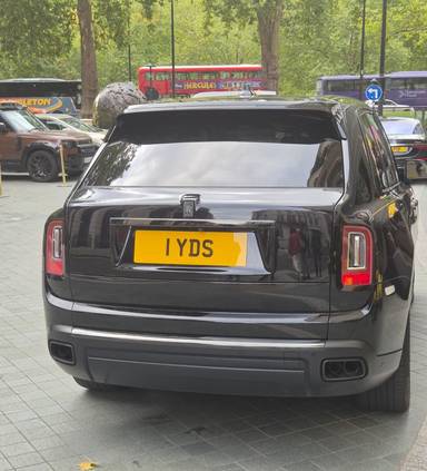UK Number Plate 1 YDS on a 2020 Black Rolls Royce Cullinan Black Badge Auto