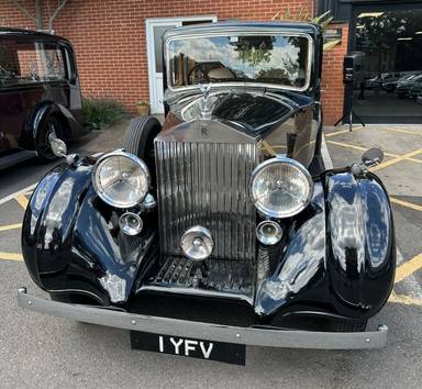 UK Number Plate 1 YFV on a 1937 Black Rolls Royce