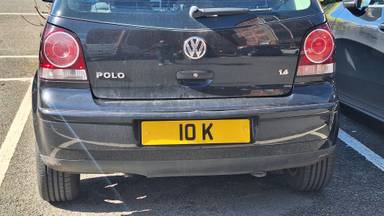 UK Number Plate 10 K on a 2009 Black Volkswagen Polo