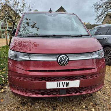 UK Number Plate 11 VW on a 2025 RED Volkswagen Multivan Style Tsi S-A